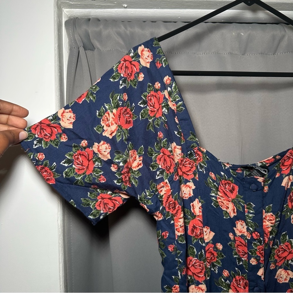 Angie Navy Dress with Pink Floral Design Sz Large - Picture 9 of 12